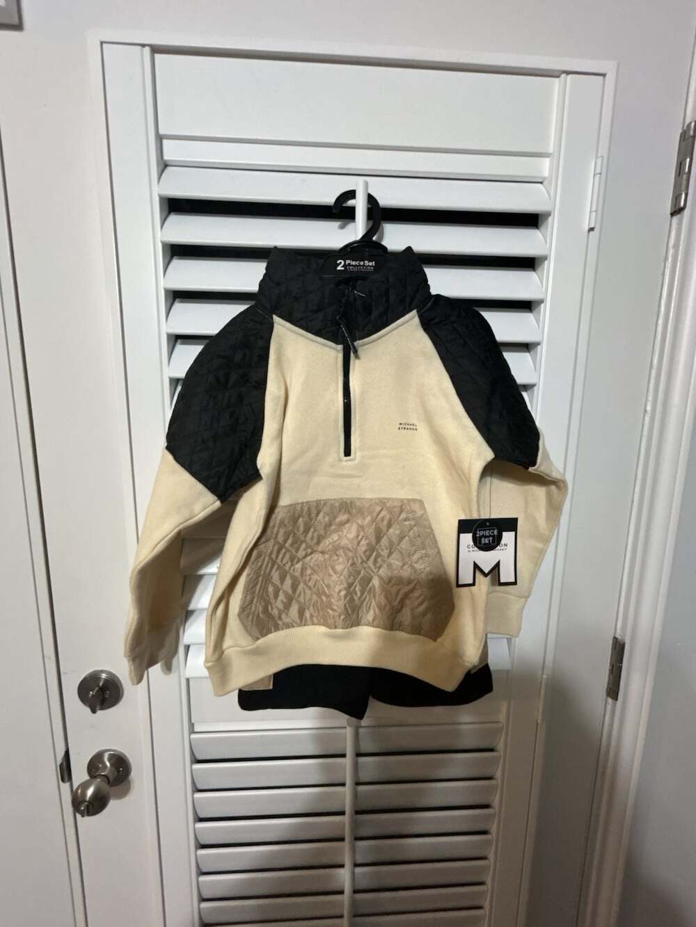 Michael Strahan 2-Piece Quilted Quarter-Zip Sweatshirt and Shorts Set Pearl Size